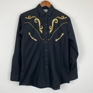Vintage Ely Country Charmers size Medium Women’s Black Gold Western Shirt